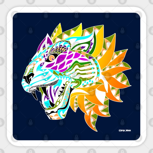 mayan tiger in ecopop pattern zentangle Sticker by jorge_lebeau